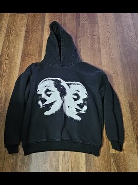 Brand Jewelry Co Black Graphic Hoodie Sweater with Dual Face Print